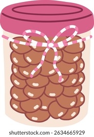 A jar of delicious mini crunchy cookies tied with a ribbon design illustration