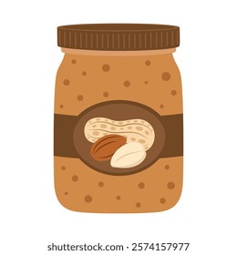 jar of delicious peanut butter, flat vector illustration isolated on white background