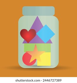 Jar with different colorful geometric shapes inside