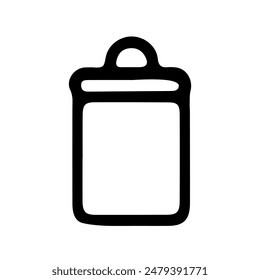 Tarro en estilo doodle aislado sobre fondo blanco. Icono de firma. Ilustración de contorno de Vector. Se puede utilizar como icono o símbolo. Elemento decorativo. Dibujado a mano boceto negro.