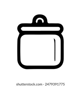 Jar in doodle style isolated on white background. Signature Icon. Vector outline illustration. Can be used as icon or symbol. Decor element. Hand drawn black sketch.