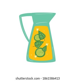 jar of drink with leaves and lemon vector illustration design