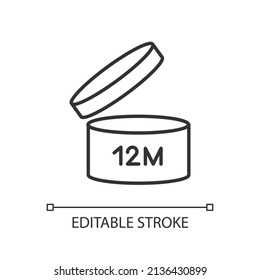 Icono de glifo negro con fecha de caducidad. Productos para el cuidado de la piel período de validez. Mejor etiqueta antes de la fecha. Ilustración de línea delgada. Símbolo de contorno. Dibujo del contorno del vector. Trazo editable. Tipo de letra arial utilizado