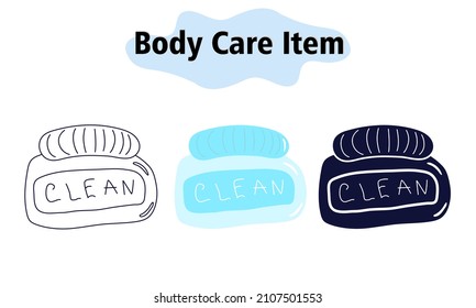 A jar of face cream. Night, day cream. Cleansing the face. Self-care. In color, solid and linear style. Vector illustration.