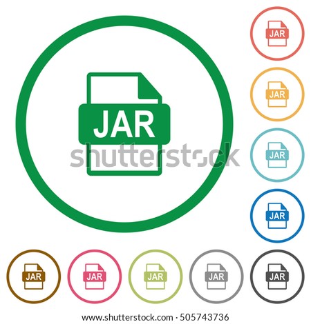 JAR file format flat color icons in round outlines