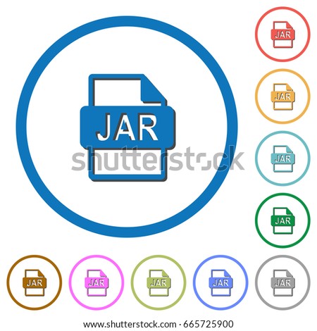 JAR file format flat color vector icons with shadows in round outlines on white background