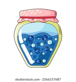 Jar filled with blueberry jam and whole berries, depicted in a cute cartoon style