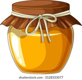 A jar filled with golden honey, tied with string