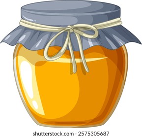 A jar filled with golden honey, tied with string