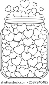 A jar filled with heart, Valentine's coloring page 