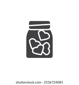 A jar filled with hearts vector icon. filled flat sign for mobile concept and web design. Love Jar glyph icon. Symbol, logo illustration. Vector graphics