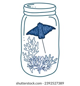 jar with fish and algae vector icon.