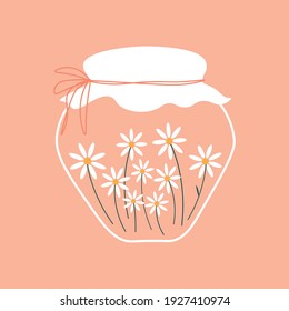 jar with flowers, vector illustration