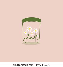 tarro con flores, ilustración vectorial