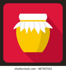 Jar of fresh honey icon in flat style with long shadow. Food symbol vector illustration