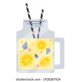 Jar of fresh lemonade. Flat vector illustration.