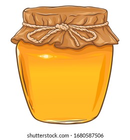 Marmelade voll von Honig mit Papierverpackung, handgezeichnete Vektorillustration einzeln auf weißem Hintergrund
