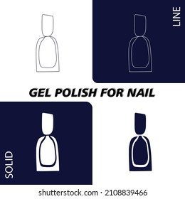 A jar with gel polish for manicure. In lines and solid fill for dark and light backgrounds. Objects and materials for a beauty and fashion salon. Vector illustration.