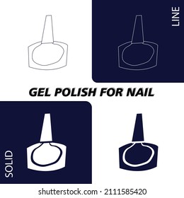 A jar with gel polish for manicure. In lines and solid fill for dark and light backgrounds. Objects and materials for a beauty and fashion salon. Vector illustration.