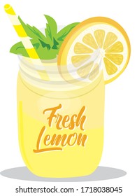 Jar Glass of fresh lemon juice on white background