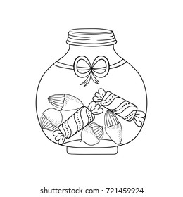 Jar glass with sweet candies and nuts