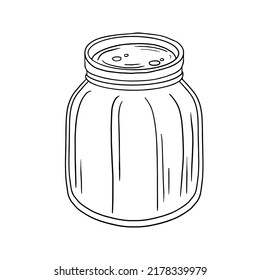 Jar hand drawn illustration in doodle style. Line drawing simple jar. Isolated vector illustration.