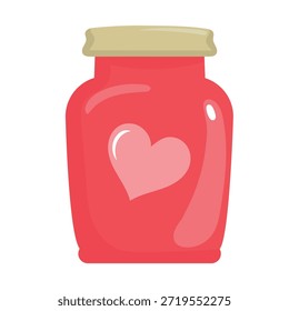 Jar with a heart. Flat vector clipart, illustration with isolated background.