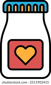 Ein Glas mit einem Herz darauf. Das Herz ist rot und gelb