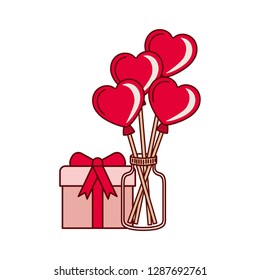 jar with hearts balloons and gift box icons