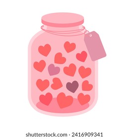 Jar con corazones. Ilustración vectorial plana sobre fondo blanco.