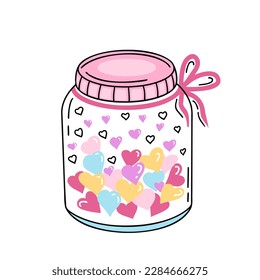 jar with hearts. Love concept. Vector Illustration for printing, backgrounds, covers and packaging. Image can be used for greeting cards, posters, stickers and textile. Isolated on white background.