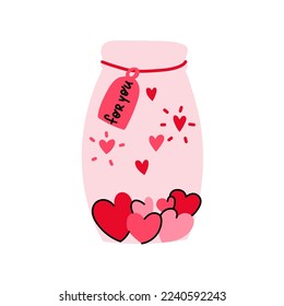 Jar with Hearts. Valentine hearts romantic vector hand drawn illustration