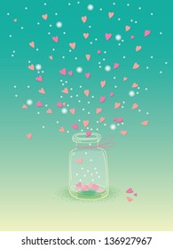 Jar Of Hearts For A Valentine's, Wedding, Birthday, Greeting Card Or Poster