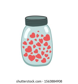 Jar with hearts. Vector flat illustration. Valentine's day drawing