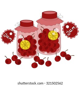 Jar of home made cherry jam vector background 