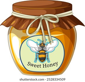 A jar of honey with a bee label