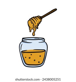 Jar of honey. Bright vector hand drawn illustration isolated on white background.