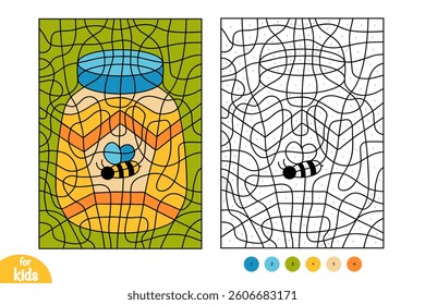 Jar of honey. Color by number, education black and white game for children