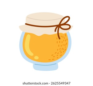 Pote de mel com uma tampa decorativa sobre um fundo simples