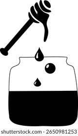 Tarro de miel y composición de miel. Ilustración de línea gráfica de Vector. Perfecto para el diseño de productos, Web, textil, Fondo de pantalla, papel de embalaje logotipo, Web, paquete, etiqueta engomada.
