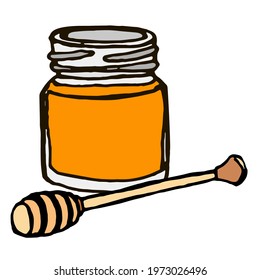 Jar with honey and honey dipper drawn colorful doodles vector EPS10
