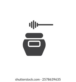 A jar with a honey dipper vector icon. filled flat sign for mobile concept and web design. Honey Jar glyph icon. Symbol, logo illustration. Vector graphics