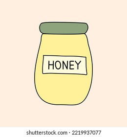 Jar with honey, doodle style flat vector