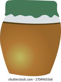The jar of honey forbs. Jar lid is green color and the honey is dark gold. May work for any type of honey