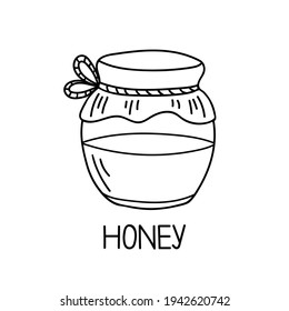 Jar of honey or glass jar. Hand drawn vector illustration isolated on white background. 