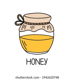 Jar of honey or glass jar. Hand drawn vector illustration isolated on white background. 
