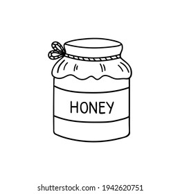 Jar of honey or glass jar. Hand drawn vector illustration isolated on white background. 