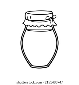 Jar of honey or glass jar, outline vector. Retro style.