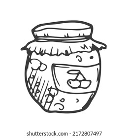 Jar of honey or glass jar, outline vector. Retro style.