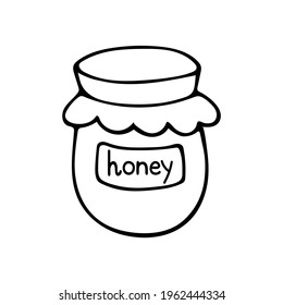 Jar of honey hand drawn in doodle style . Vector illustration.